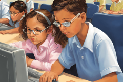 Children working on a computer.